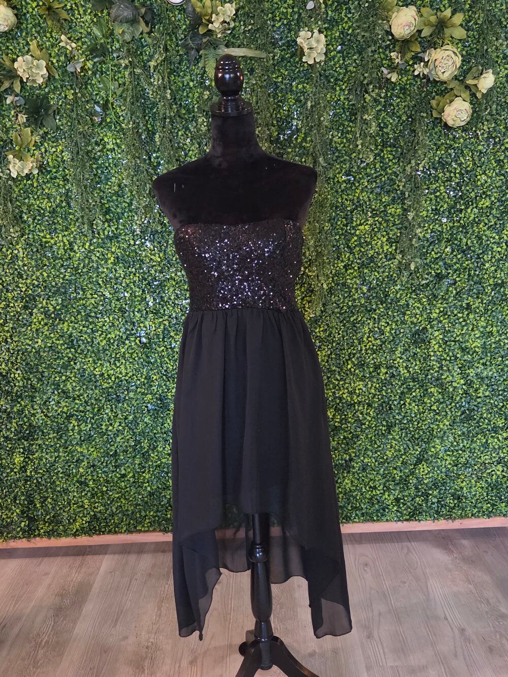 Miss Chievous Black Sequin Strapless High-Low Dress